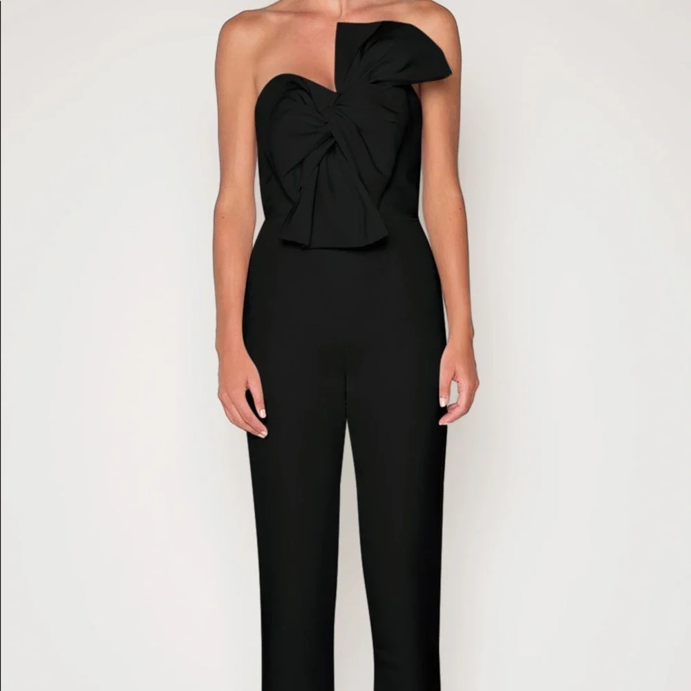 Alexia Maria Silk Faille Twisted Bow Jumpsuit. Size 4. Retail $706 - Picture 1 of 12